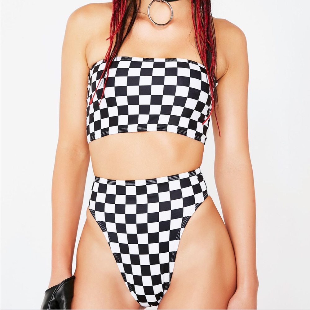 Checkered Rave High Waist Swim Bottom LoveTooTrue